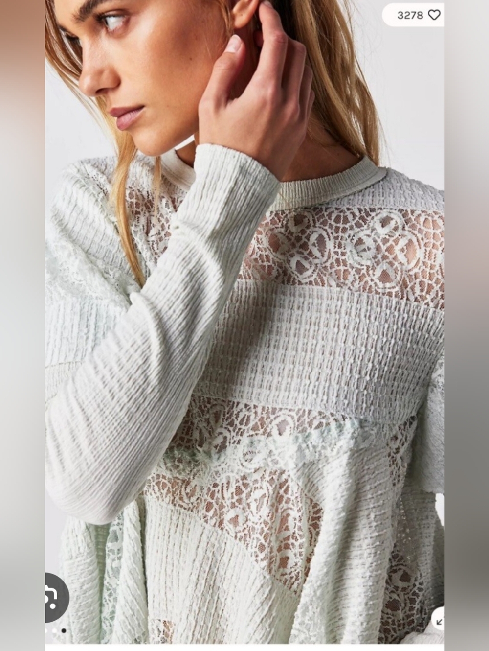 Free People Lace Stripe Knit Peplum    Top - Light Mint Size M. - Picture 3 of 16